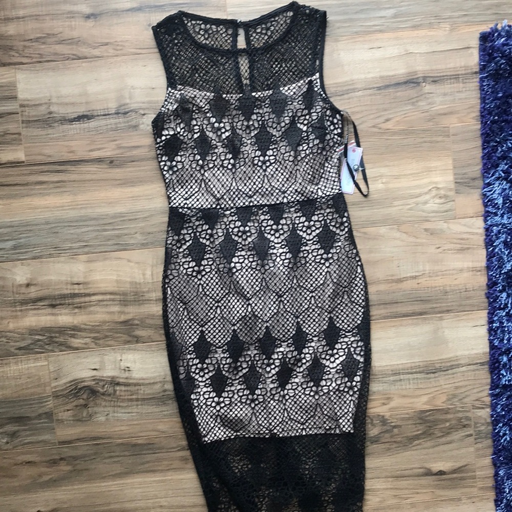 Beautiful Nude Lined Black Lace Dress